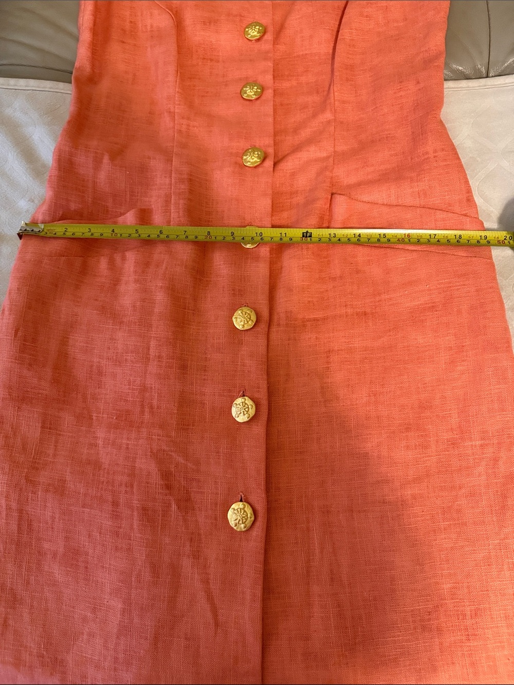 VTG Sleeveless Coral Midi Dress with Gold Buttons - Picture 7 of 9